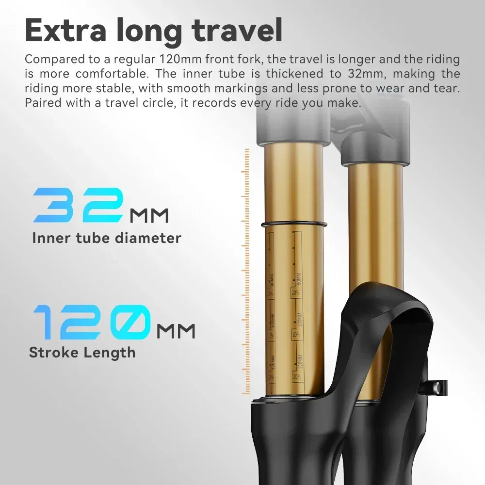 Color: Blue - TANKE Bike Fork Rebound Adjustable MTB Air Front Suspension 26/27.5/29 Inch 120mm Travel Quick Release Fork Bicycle Accessories