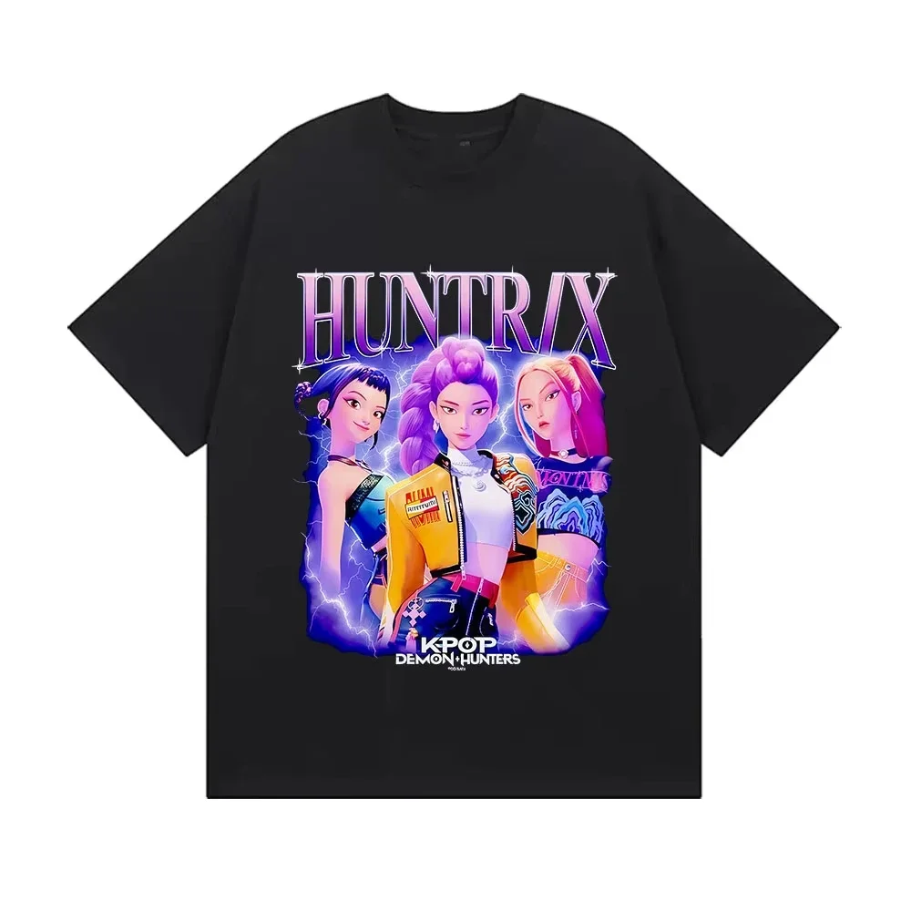 Color: Brown, Kid Size: 11 - Summer Huntrix Kpop Demon Hunters Graphics Cool Printed Girls Boys T Shirts High Quality Fashion Causal Tee Cotton Children Tops