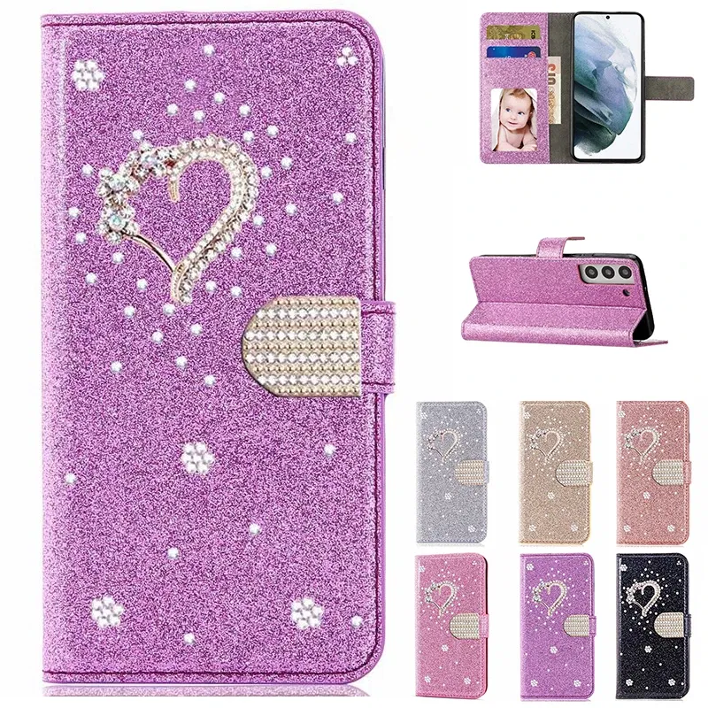 Color: Silver, Material: Silicon - Glitter Wallet Leather Case For Samsung Galaxy S25 FE S24 Ultra S23 Plus S22 S21 A35 A36 A56 A55 A13 A14 A15 A16 A26 A34 A33 A54