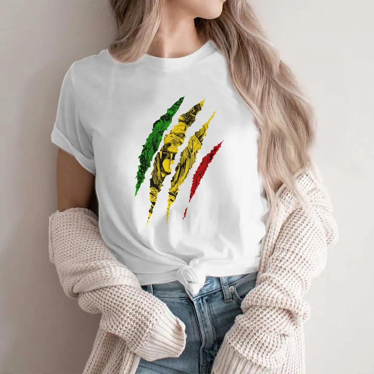 Color: WHITE, Size: XL - Rasta Design Polyester TShirts Warrior Lion Of Judah King Rasta Reggae Jamaica Roots Distinctive Homme T Shirt
