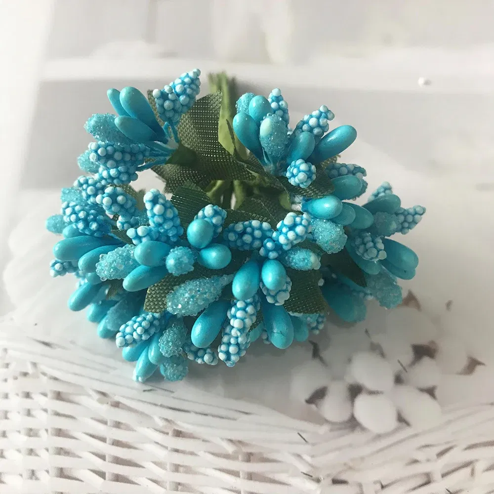 Color: WHITE - 12PCS/lot Artificial Flower Small Berries Stamen Wire Stem/marriage Leaves DIY Wreath Wedding Scrapbooking Box Decoration Craft