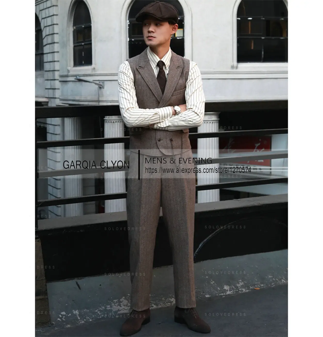 Color: Blue, Size: L - Tweed Herringbone 3 Pieces Herringbone Men's Business Suits Single Breasted Slim Fit Groom  Formal Suits?€Blazer+vest+Pants?‰