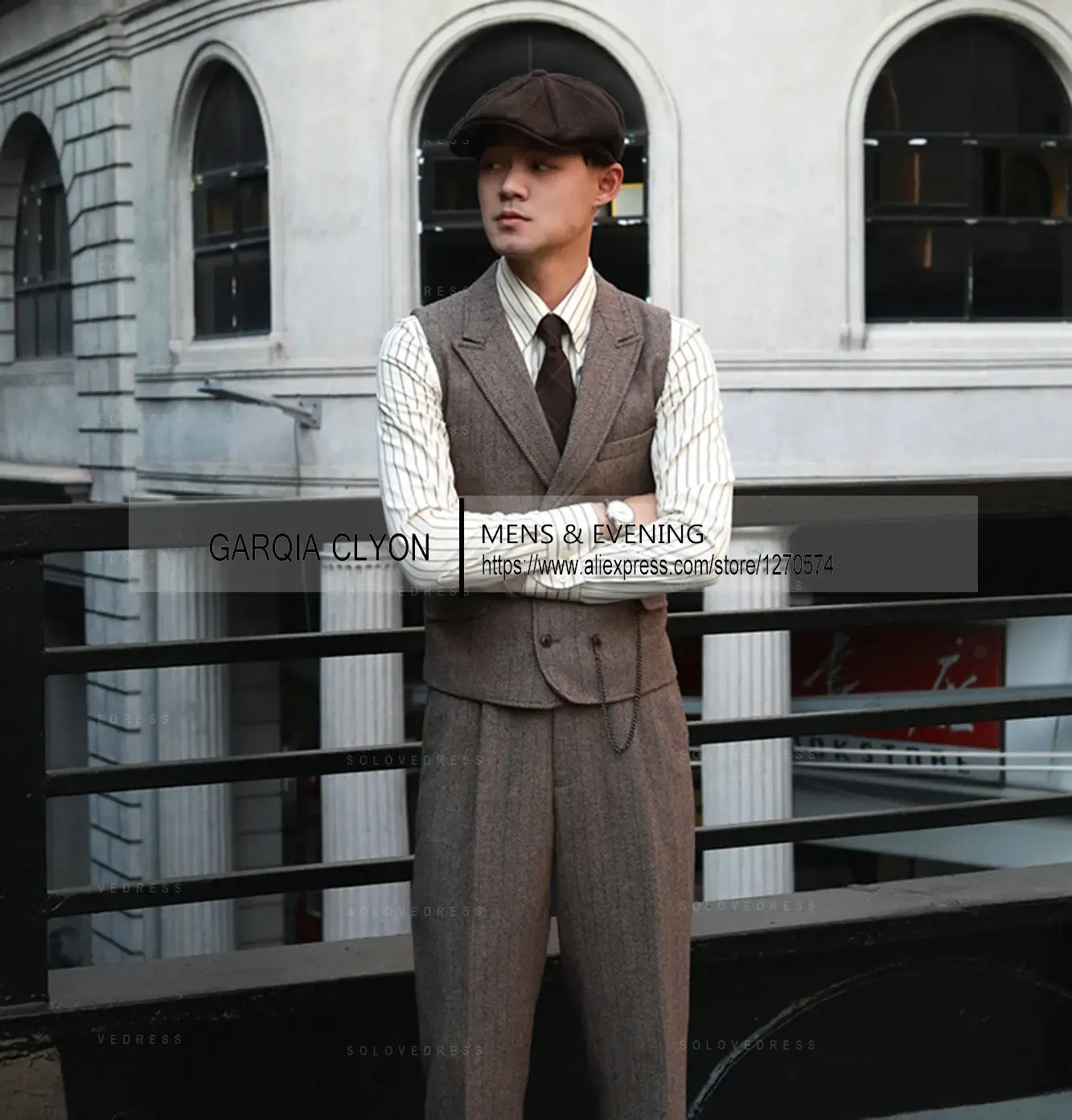 Color: Blue, Size: L - Tweed Herringbone 3 Pieces Herringbone Men's Business Suits Single Breasted Slim Fit Groom  Formal Suits?€Blazer+vest+Pants?‰