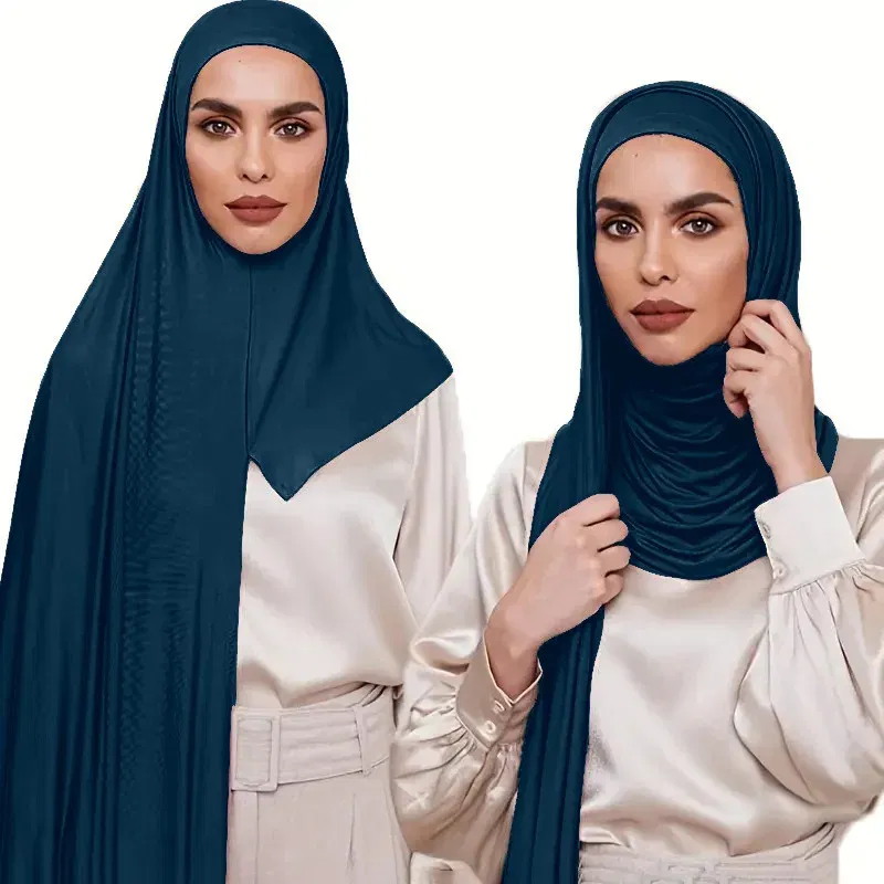 Color: Fuchsia - Premium Instant Jersey Hijab Scarf Solid Muslim Long Scarves Turban Shawl Elastic Cotton Arab Headscarf Head Wraps Saudi Hijabs