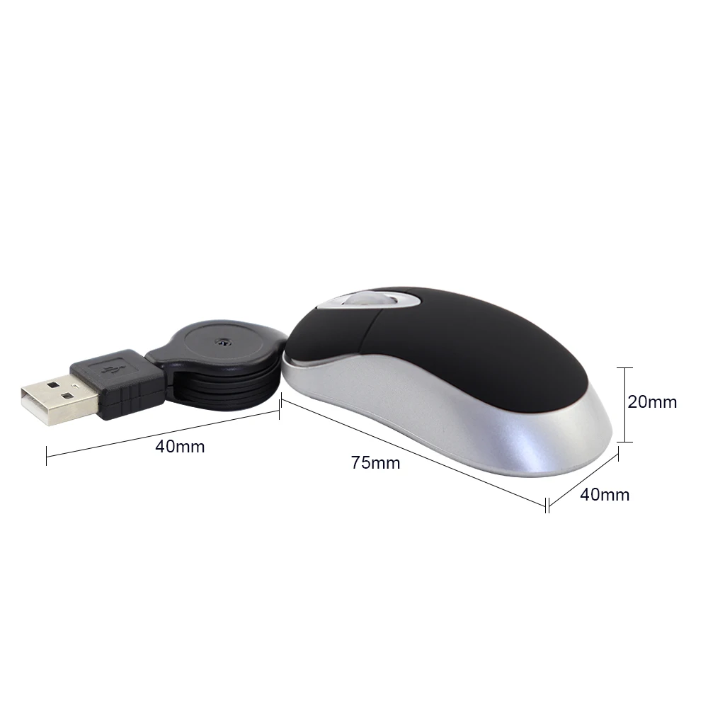 Color: Blue - Mini Portable Wired Mouse Retractable USB Cable Ergonomic Mause Anti Winding Office Computer Mice Retractable Adjustable Mice