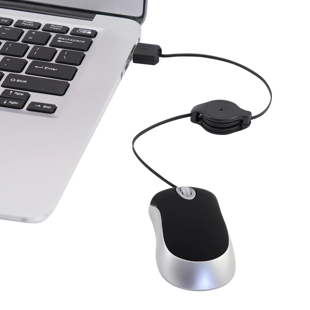 Color: Blue - Mini Portable Wired Mouse Retractable USB Cable Ergonomic Mause Anti Winding Office Computer Mice Retractable Adjustable Mice