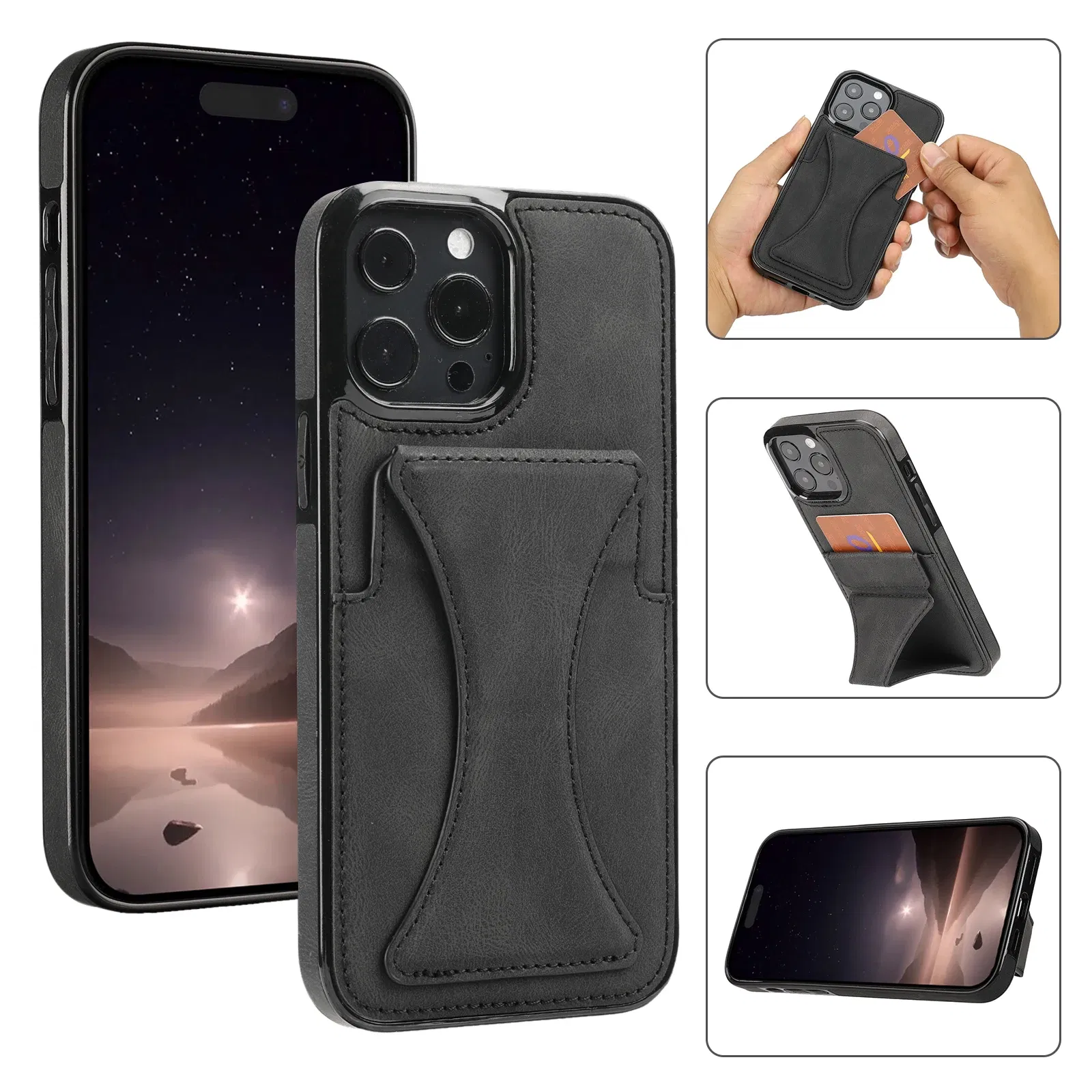 Color: black, Material: CANVAS - For iPhone 16 Pro Max Plus Case 2024 With Magnetic Leather Kickstand Card Slot Wallet Back Cover Protection Shockproof Coque