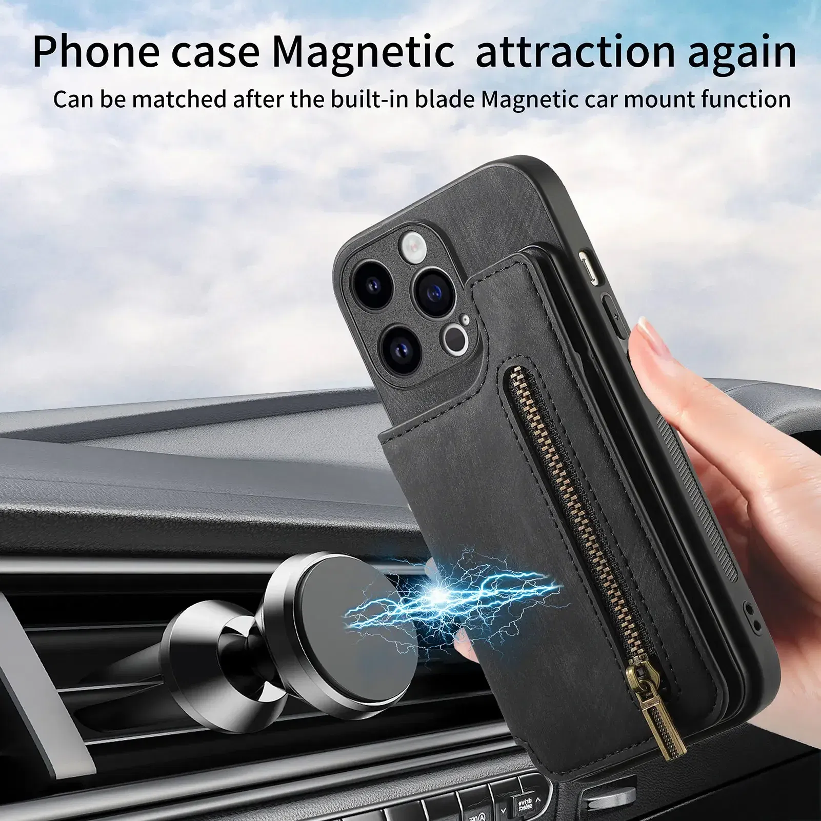 Color: Blue, Material: Vinyl - Leather Zipper Wallet with Card Holder Phone Case for IPhone 15 14 11 Pro Max 13 12 Mini X XR XS Max 8 7 Plus Shockproof Cover