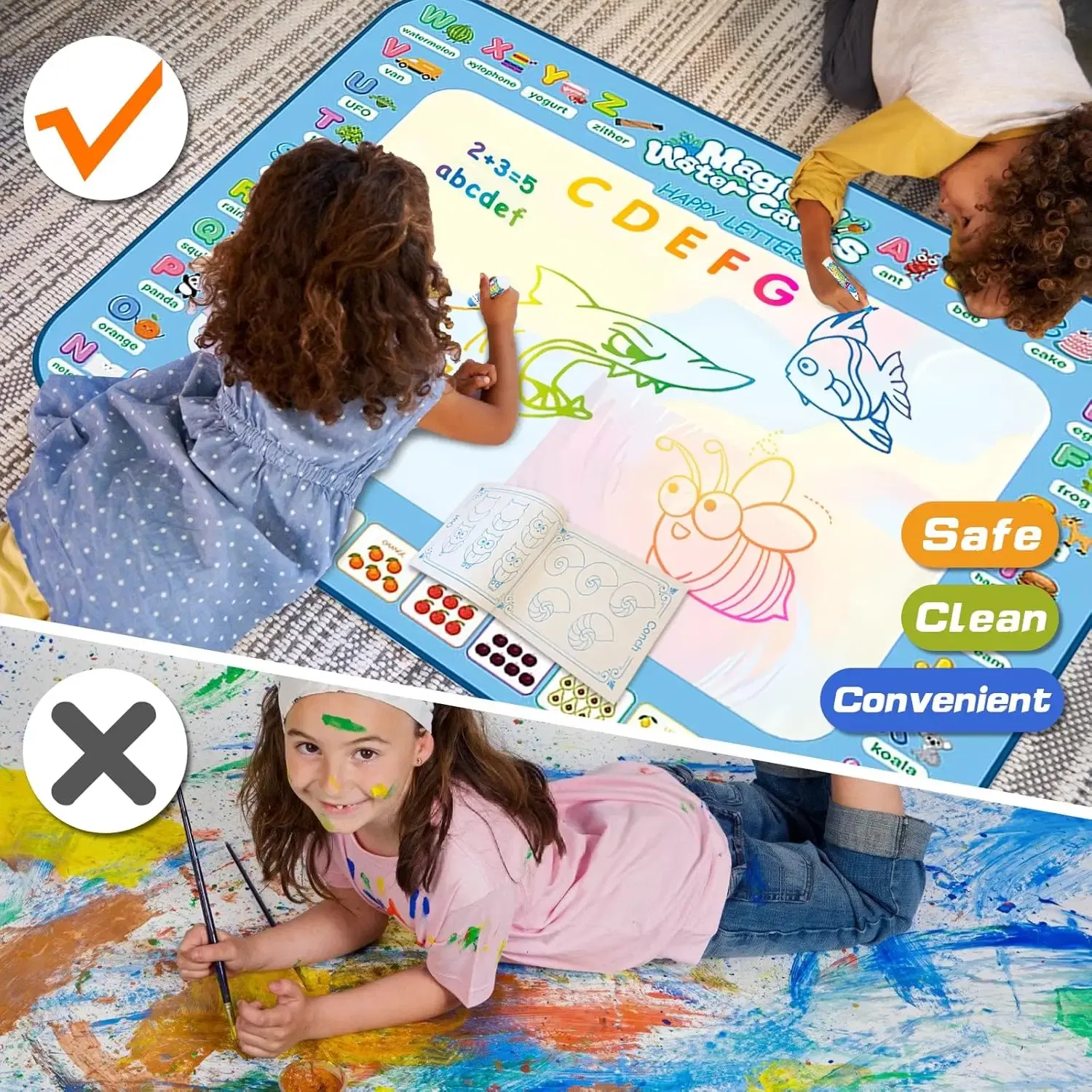 Color: Brown - Magic Water Drawing Mat Coloring Doodle Mat with Reusable Magic Pens Montessori Toys Painting Board Educational Toys for Kids
