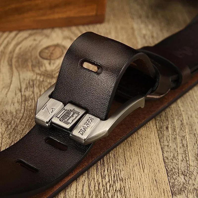Color: WHITE, Belt Length: 130cm - 130CM Leather Cowhide Men's Belt Fashion Metal Alloy Pin Buckle Adult Luxury Brand Jeans Business Casual Waist Male Strap Brand