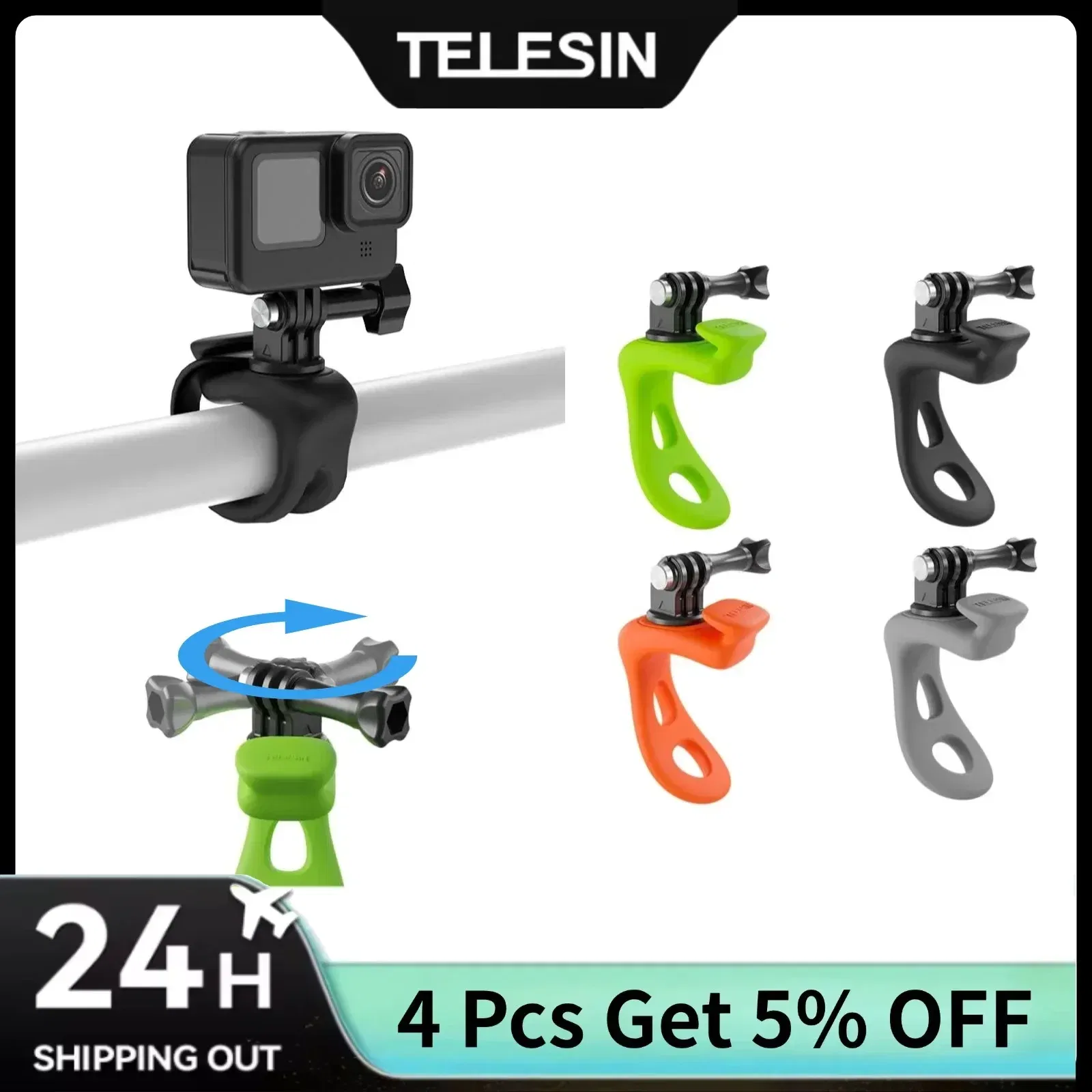 Colour: black color - TELESIN Mini Flexible Bracket Adjustable Silicone Mount for Gopro Hero 13 12 11 10 9 8 MAX DJI OSMO Action 5 4 3 Insta360 X4 X3
