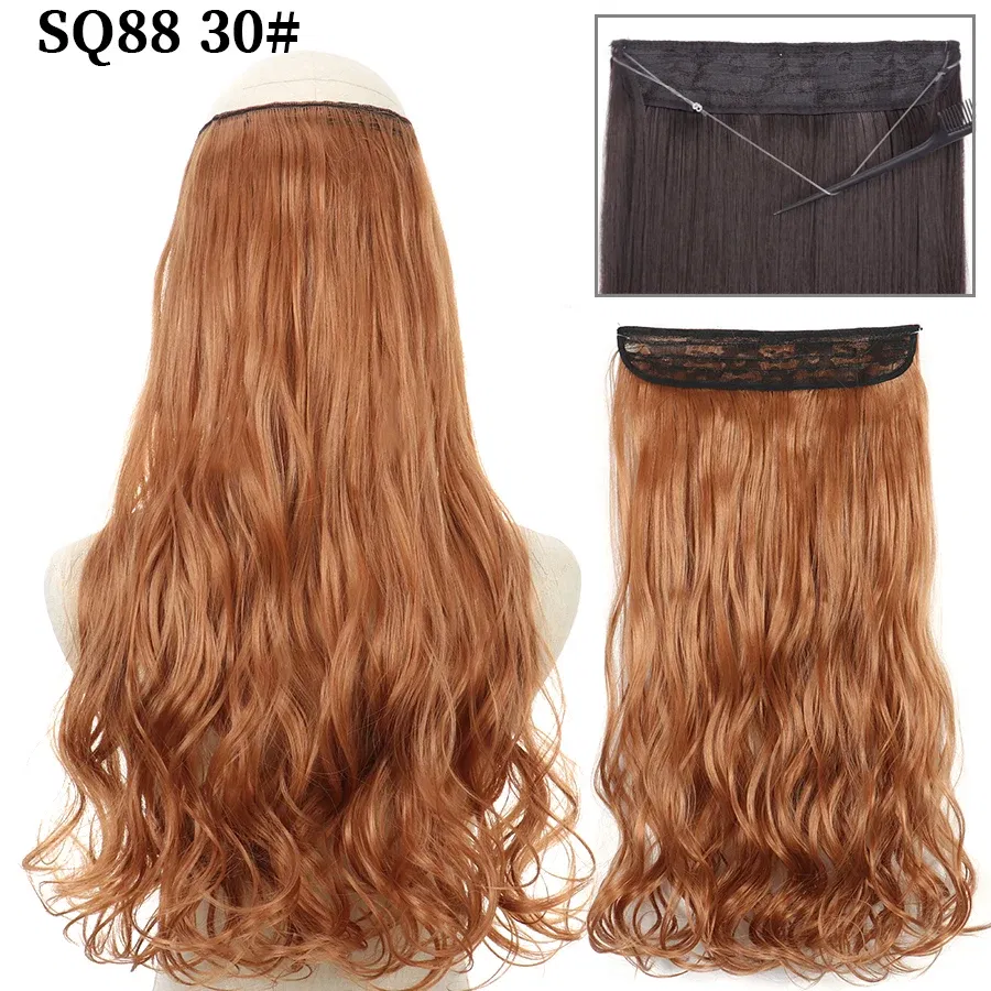 Color: P18/22, Stretched Length: 16inches, Ships From: CHINA - Synthetic Natural Wavy No Clip Fish Line Invisible Hair Extensions Mixed Color Blonde Black Artificial False Hair Piece ForWomen