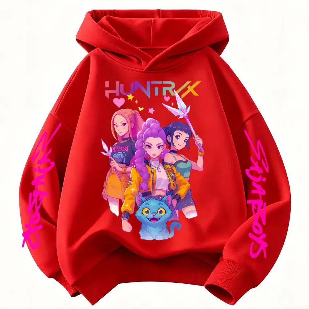 Color: Yellow, Kid Size: 2T - Movie KPop Demon Hunters Rumi Mira Zoey Graphic Hoodie Men's Women Korean Fashion Trend Streetwear Unisex Casual Fleece Pullover