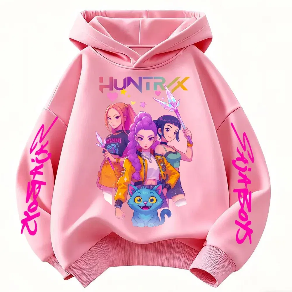 Color: Yellow, Kid Size: 2T - Movie KPop Demon Hunters Rumi Mira Zoey Graphic Hoodie Men's Women Korean Fashion Trend Streetwear Unisex Casual Fleece Pullover