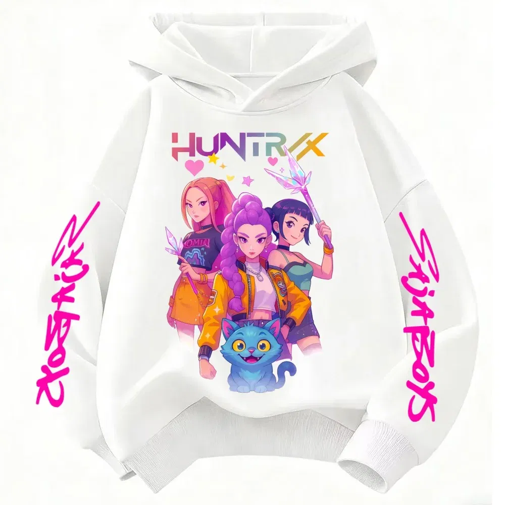 Color: Yellow, Kid Size: 2T - Movie KPop Demon Hunters Rumi Mira Zoey Graphic Hoodie Men's Women Korean Fashion Trend Streetwear Unisex Casual Fleece Pullover