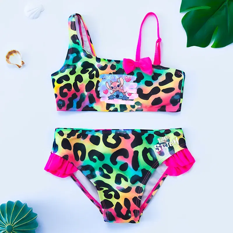 Color: MULTI, Size: XS?€old?‰ - Lilo Stitch Gilrs Bow Bikini Set Trendy Two-Piece Swimsuits for Summer Stylish Beachwear Pool Fashion Bathing Suits 3-12Y