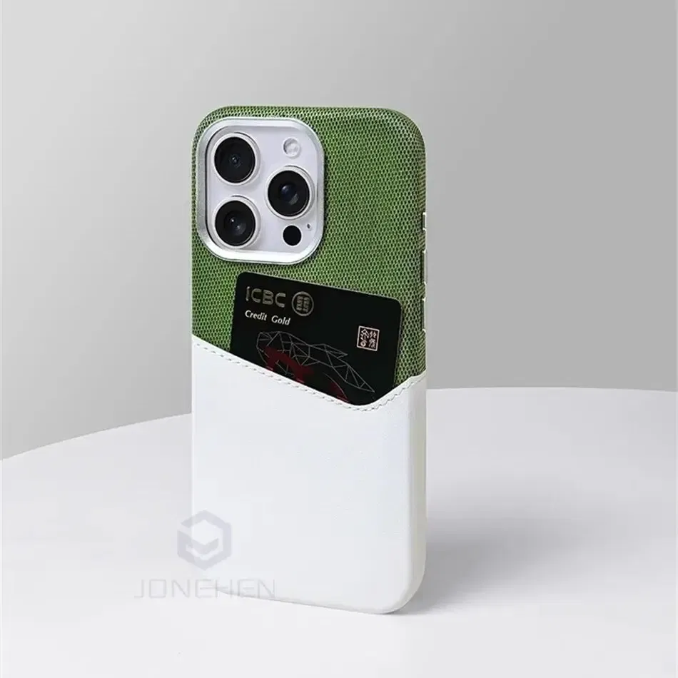 Color: Beige, Material: PC - For Magsafe Card Holder Leather Case For iPhone 16 15 13 12 17 Pro Max 14 Plus Pocket Wireless Charge Alloy Lens Magnetic Cover