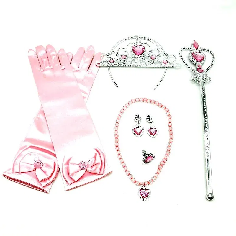 Color: Beige - Girls Princess Accessories Kids Party Costume Aurora Belle Sofia Snow Queen Elsa Anna Magic Wand Crown Tiara Gloves Wig Braid