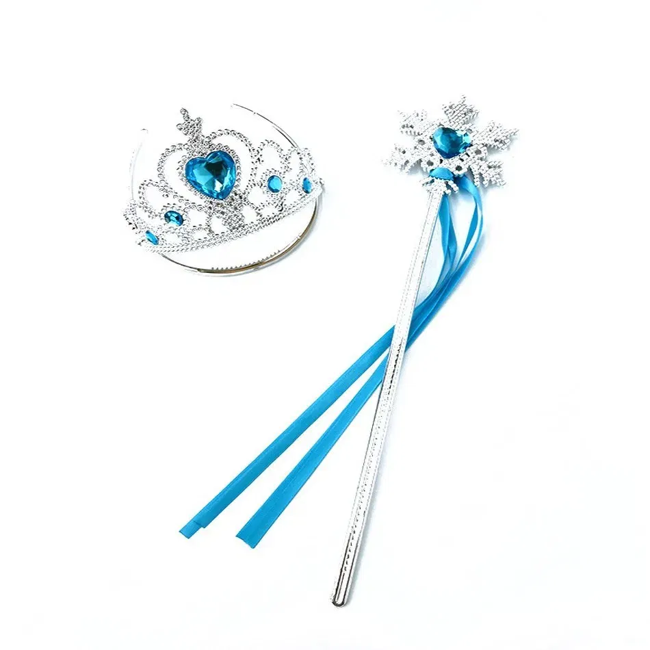 Color: Beige - Girls Princess Accessories Kids Party Costume Aurora Belle Sofia Snow Queen Elsa Anna Magic Wand Crown Tiara Gloves Wig Braid