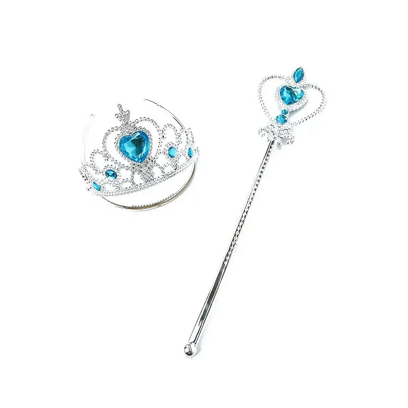 Color: Beige - Girls Princess Accessories Kids Party Costume Aurora Belle Sofia Snow Queen Elsa Anna Magic Wand Crown Tiara Gloves Wig Braid