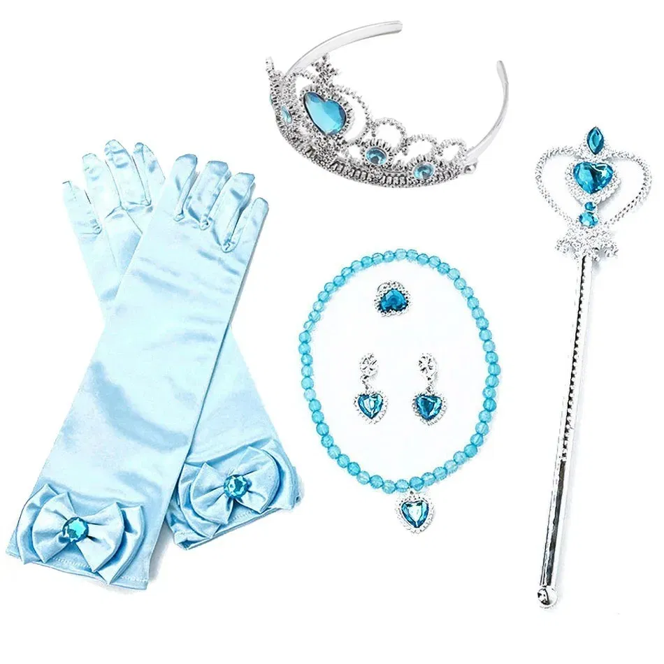 Color: Beige - Girls Princess Accessories Kids Party Costume Aurora Belle Sofia Snow Queen Elsa Anna Magic Wand Crown Tiara Gloves Wig Braid
