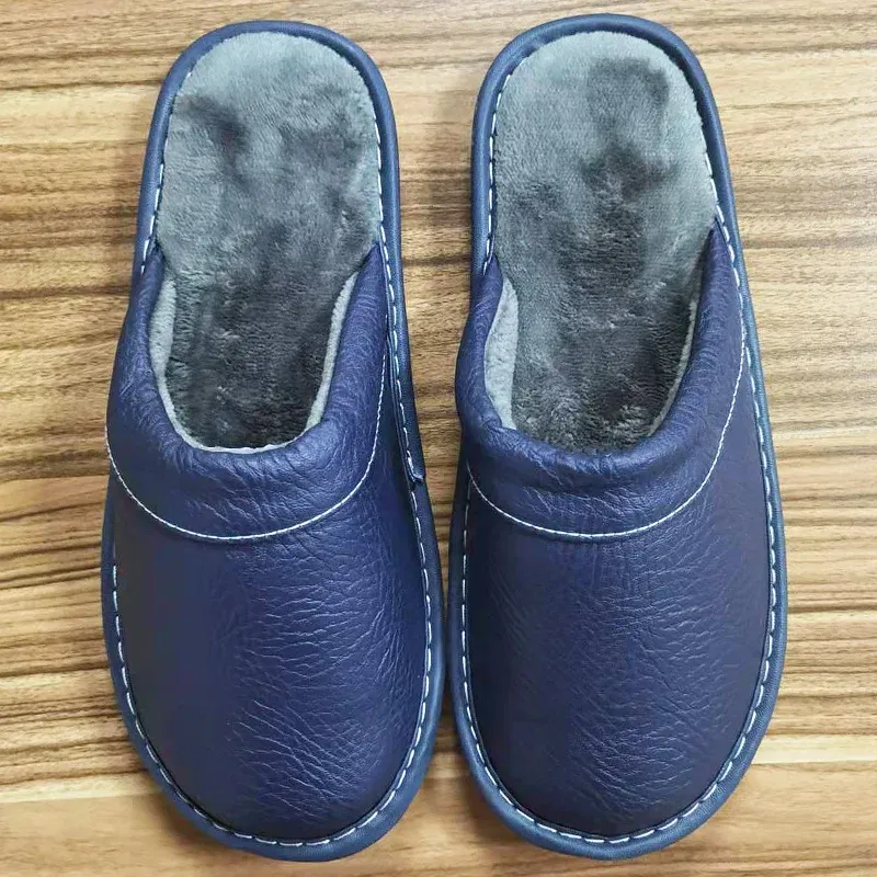 Color: Pink, Shoe Size: 8.5 - Mens Bedroom Leather Slippers Unisex Black Home Shoes Big Size 47 48 Man's Slippers Indoor Comfy Males Slides Family Flats Shoes