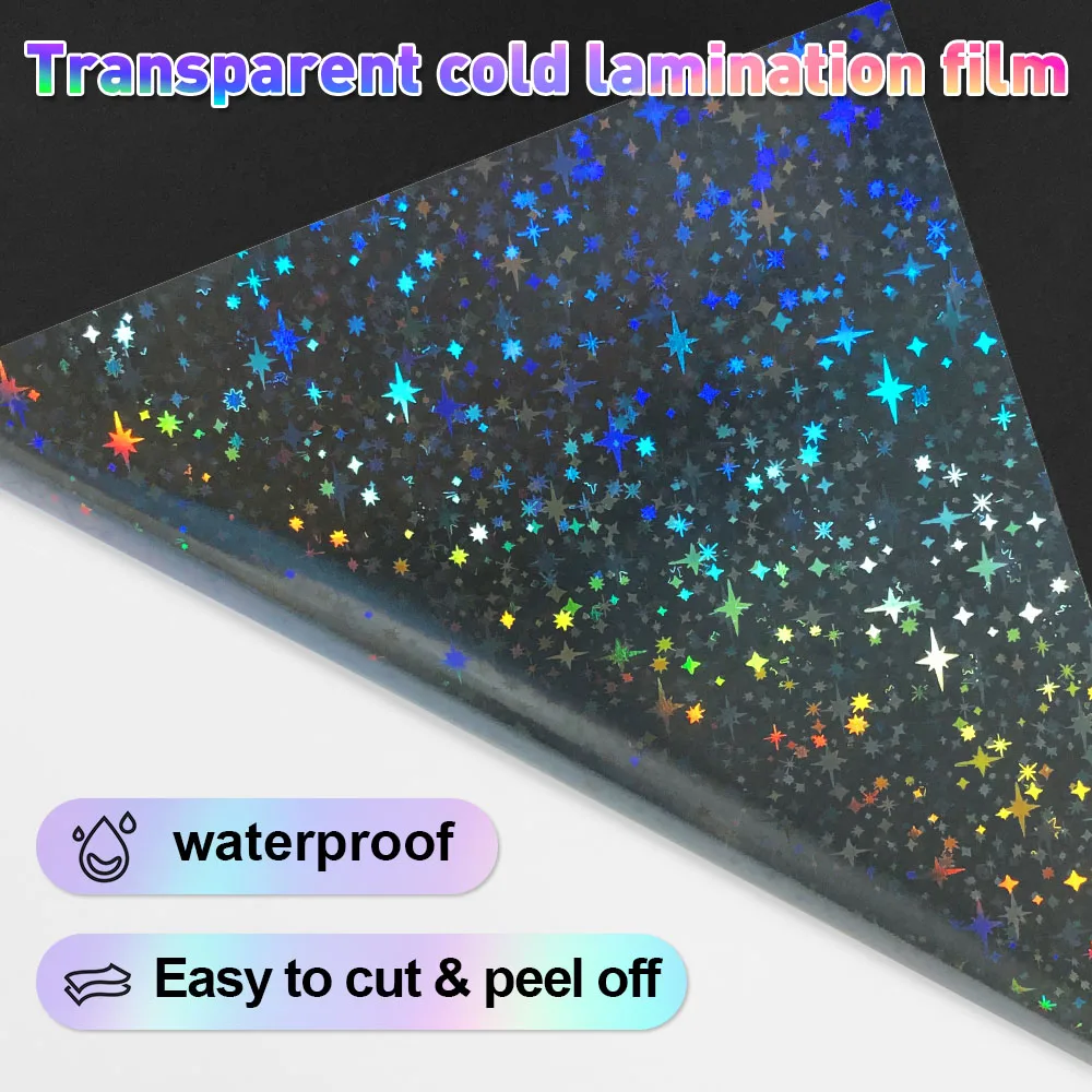 Color: light green - 10 Sheets Cold Laminating Film Paper A4 Sheet Self Adhesive Sticker Protect Photo Waterproof Transparent Star Lamination Film