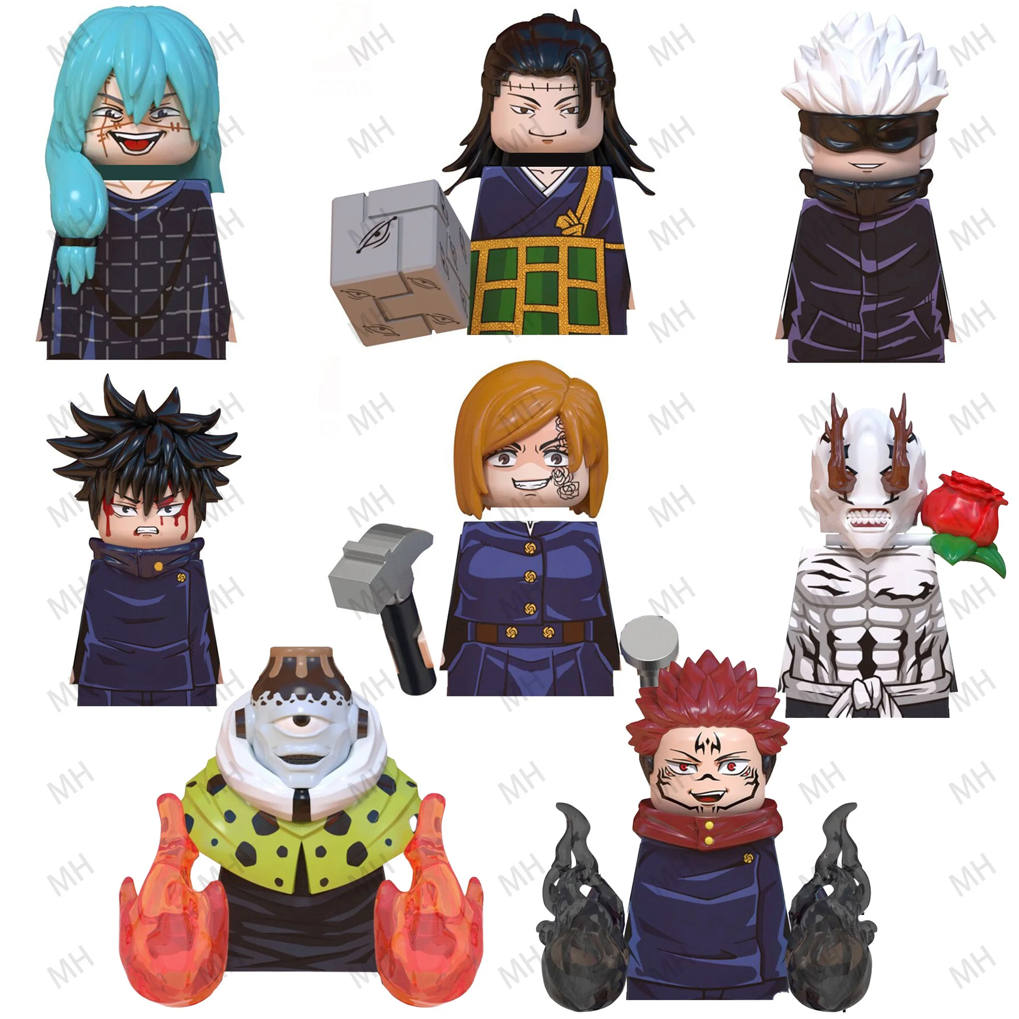 Color: Clear - Anime Jujutsu Kaisen JJK Gojo Satoru Riko Orimoto Okkotsu Yuta Nanami Panda Building Blocks Figures Toys WM6139 WM6140 WM6149