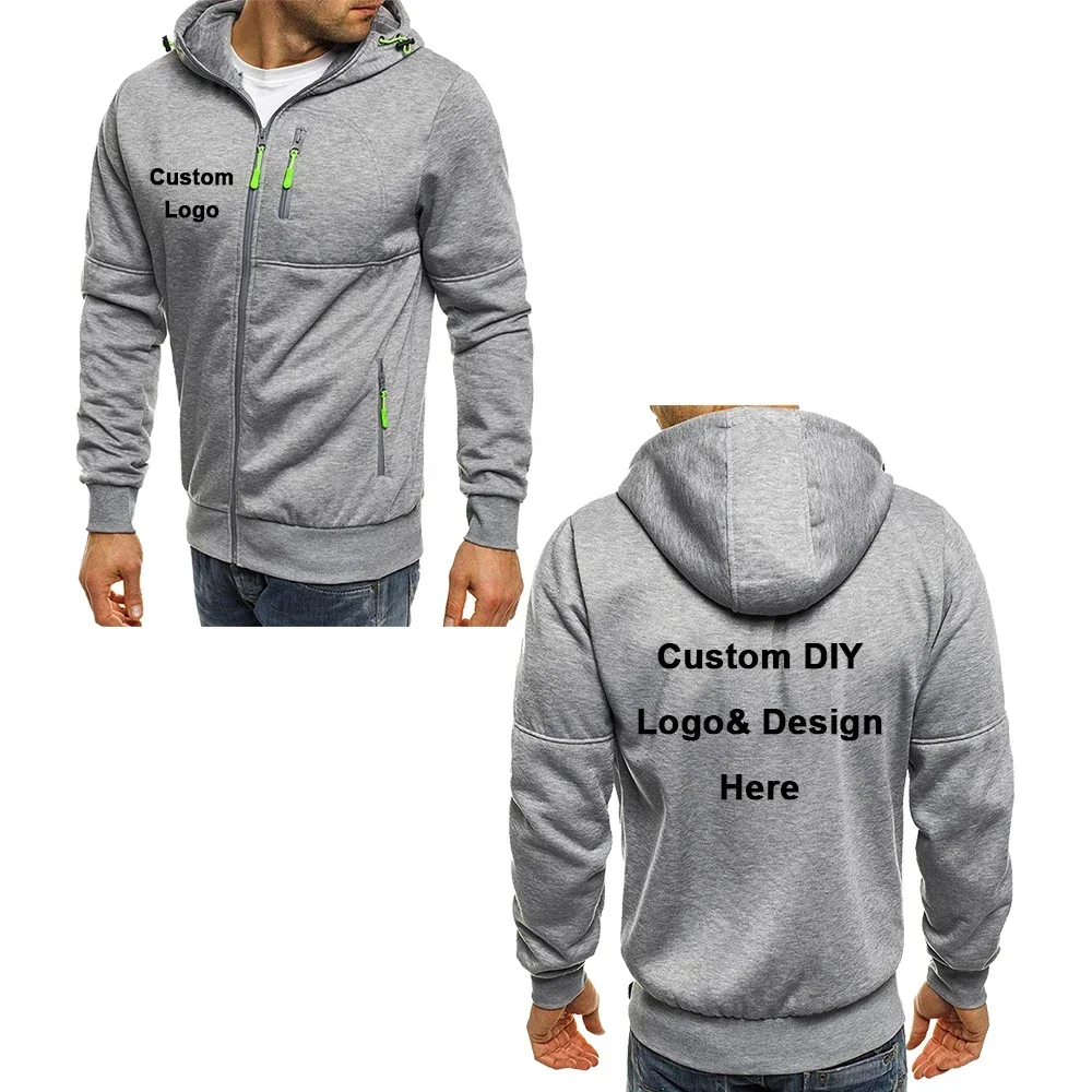 Color: green, Size: M - Men's Hooded Jacket with Pocket Zipper, Customized Image Text with Personalized Logo, Casual Sports Streetwear, Men's Wool Sweat