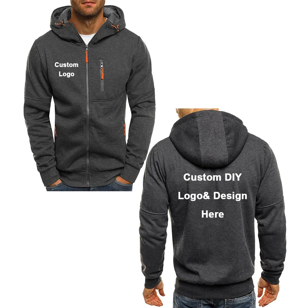 Color: green, Size: M - Men's Hooded Jacket with Pocket Zipper, Customized Image Text with Personalized Logo, Casual Sports Streetwear, Men's Wool Sweat