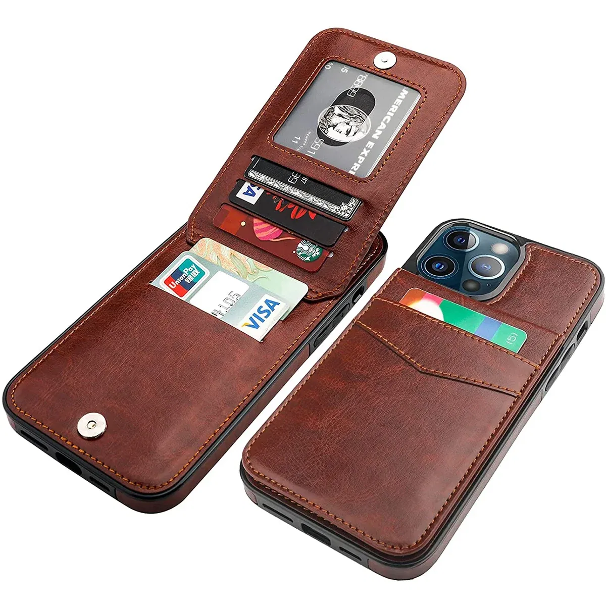 Color: black, Material: Acrylic - Faux Leather Wallet Kickstand Phone Case for IPhone 13 12 Mini 16E 16 15 14 11 Pro Max X XR XS 7 8 Plus Case with Credit Card