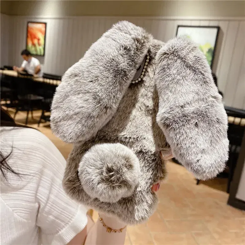 Color: Blue, Material: PP - Warm Plush Rabbit Fluffy fur Cover for Samsung A15 A25 A35 A55 A14 A24 A34 A54 A13 A23 A33 A53 A12 A22 A32 A52 A51 Phone Case
