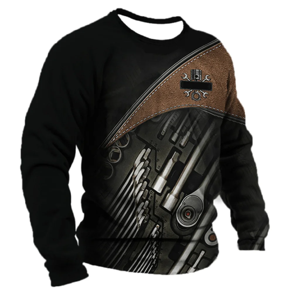 Color: Gold, Size: XXL - Men's T -shirt Retro T -shirt Summer clothing personalized name Mechanic mechanic 3D printing 5xl sports shirt long -sleeved