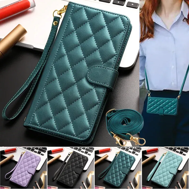 Material: PU, Color: PURPLE - Long lanyard Flip Leather Case for Samsung Galaxy Note 20 Ultra 10 9 8 Plus A10 A20E A30 A50 A70 A51 A71 A21S Wallet Card Cover
