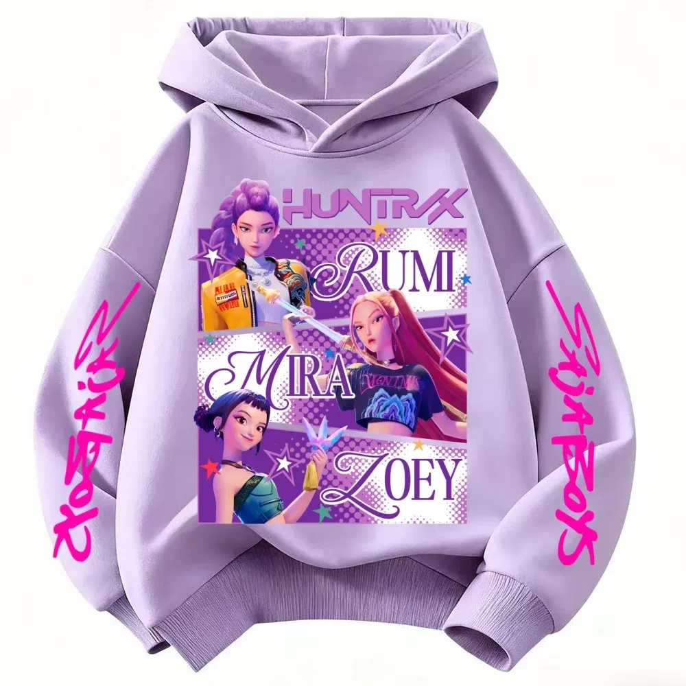 Color: Pink, Kid Size: 2T - KPop Demon Hunters Huntrix Hoodie Kids Clothes Princess Girls Clothing Fashion Boys Clothes Spring Autumn Sweatshirt Child Tops
