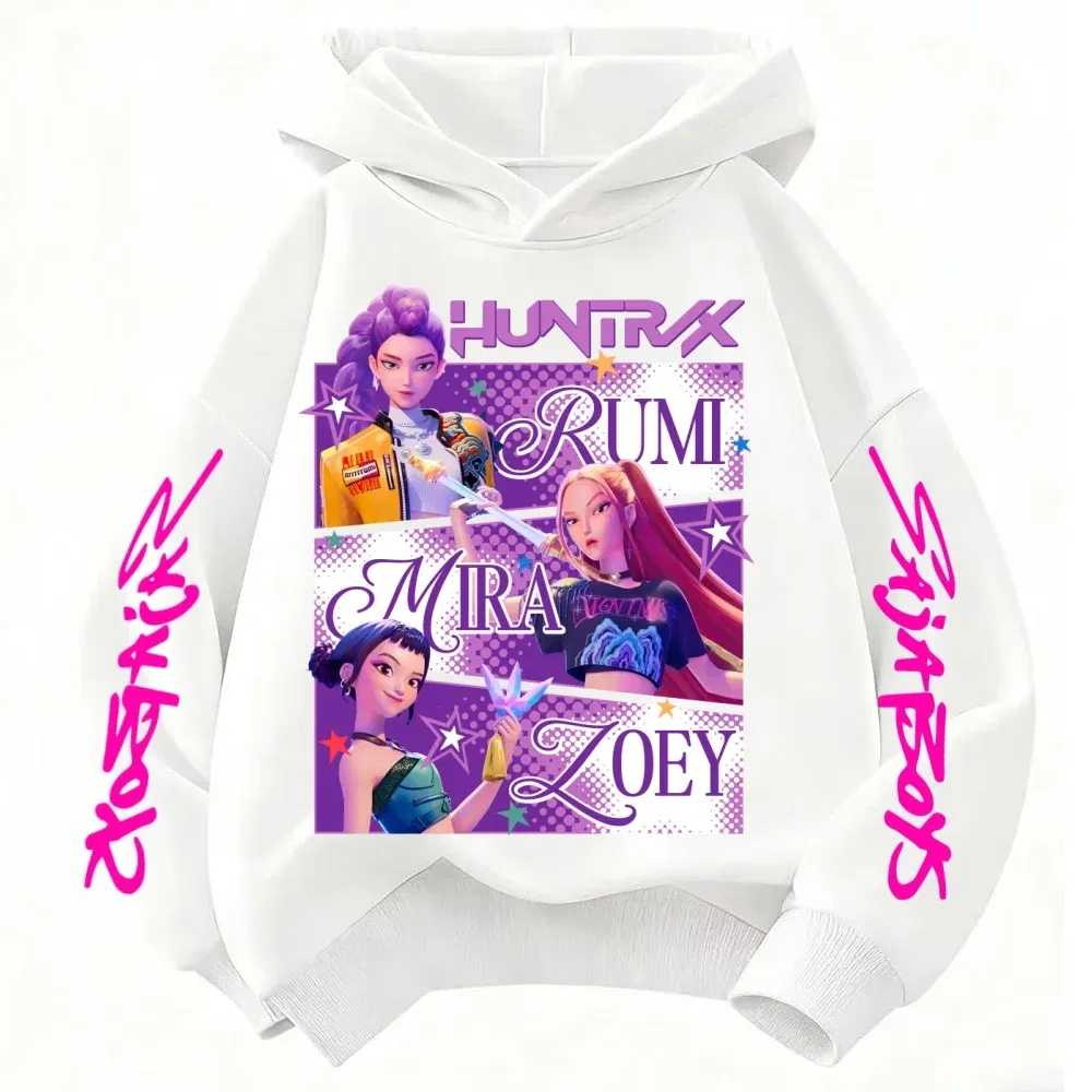 Color: Pink, Kid Size: 2T - KPop Demon Hunters Huntrix Hoodie Kids Clothes Princess Girls Clothing Fashion Boys Clothes Spring Autumn Sweatshirt Child Tops