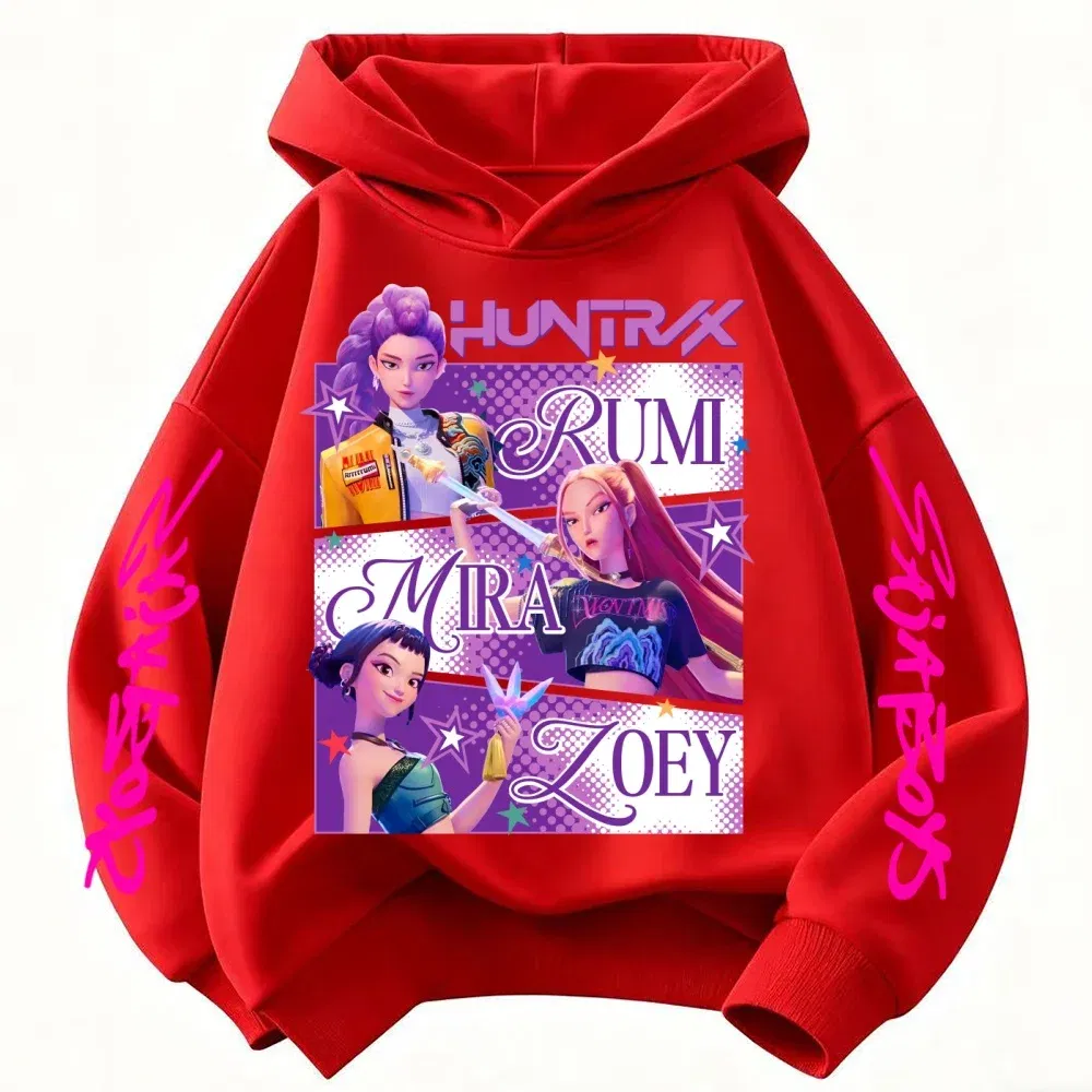 Color: Pink, Kid Size: 2T - KPop Demon Hunters Huntrix Hoodie Kids Clothes Princess Girls Clothing Fashion Boys Clothes Spring Autumn Sweatshirt Child Tops