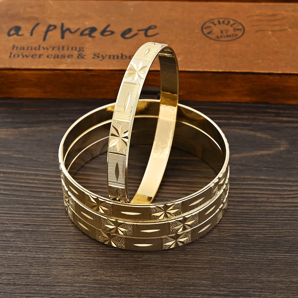 Metal Color: Rhodium Plated - Adult Size 4PCS 65MM 9K Gold Color Hig Quality Top Sale Cute Bracelet Jewelry  Flower Bangle Girl Birthday Party Gift