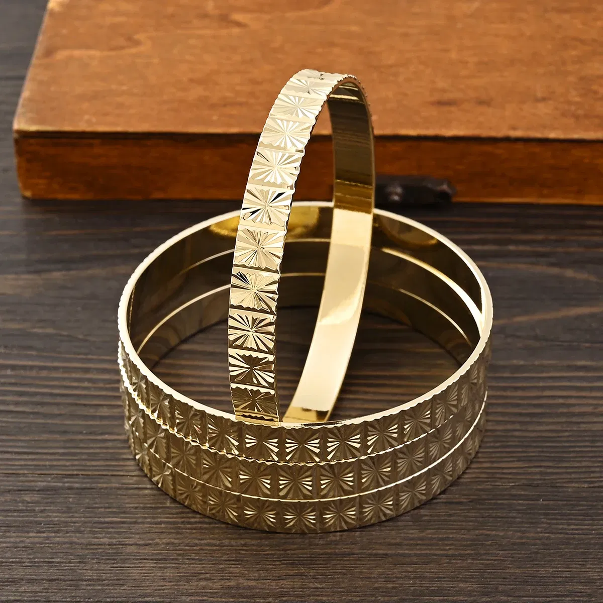 Metal Color: Rhodium Plated - Adult Size 4PCS 65MM 9K Gold Color Hig Quality Top Sale Cute Bracelet Jewelry  Flower Bangle Girl Birthday Party Gift