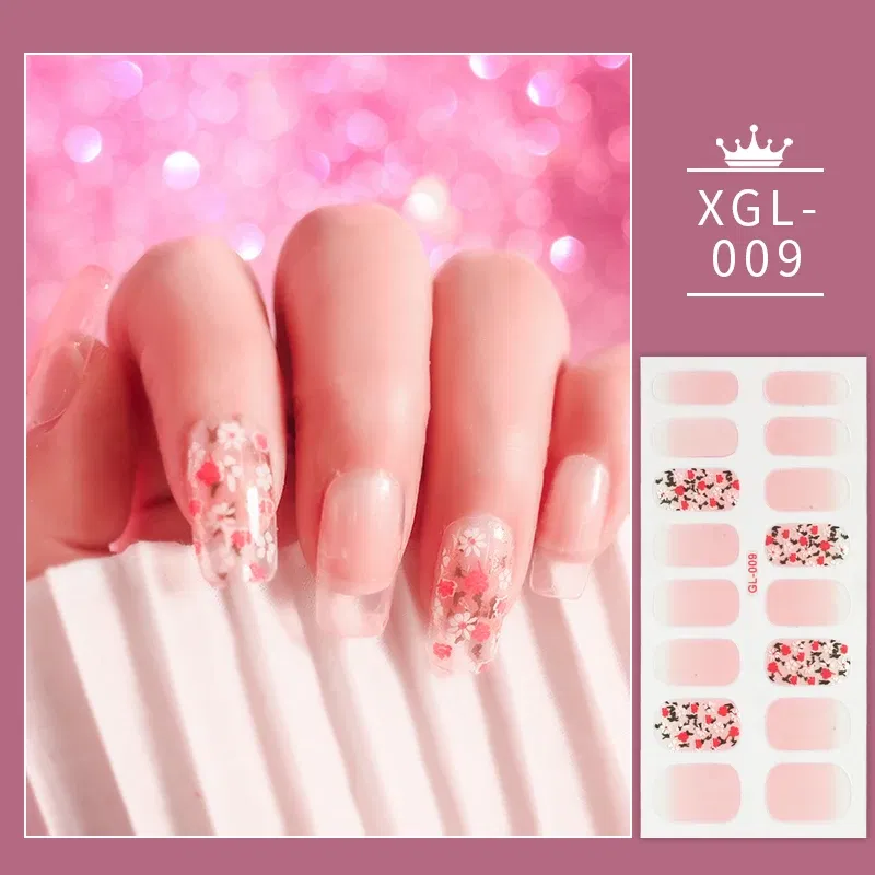 Color: WHITE - 1 Sheet Glitter Nail Stickers Nail Art Polish Stickers Nail Tips Nail File Adhesive Wraps Manicure Decal Strips Drop Shipping