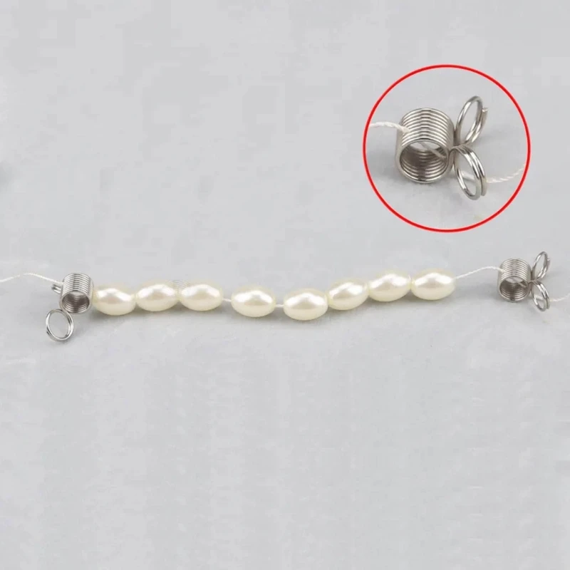 Color: Silver - 10 Pcs Stainless Steel Bead Stopper Mini Spring Clamps Creative Bead Line End Clasps Jewelry Making Accessories Durable