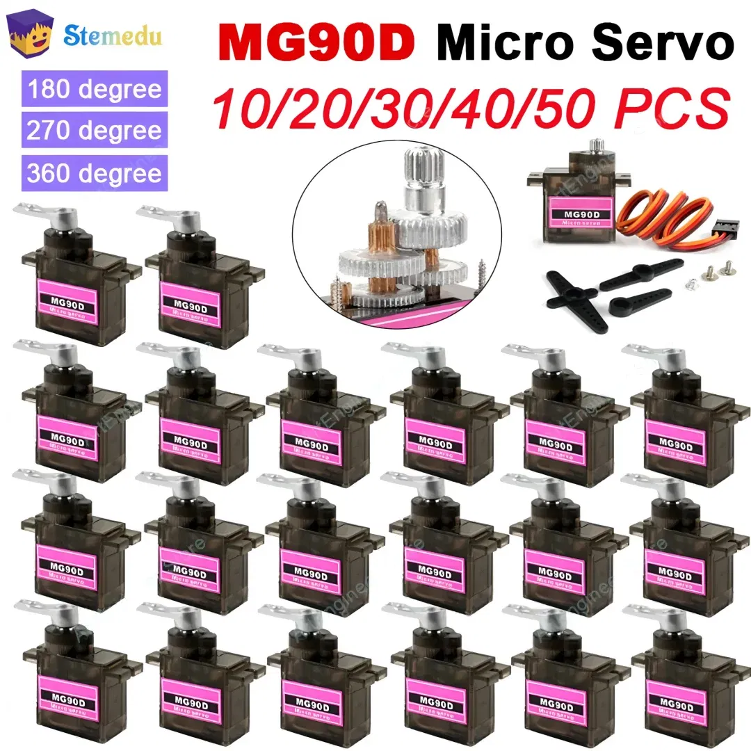 Color: WHITE - MG90D 10/20/30/40/50Pcs Micro Digital Servo Motor Full Metal Gear 180/270/360 Degree For RC Airplane Helicopter Car Boat Model