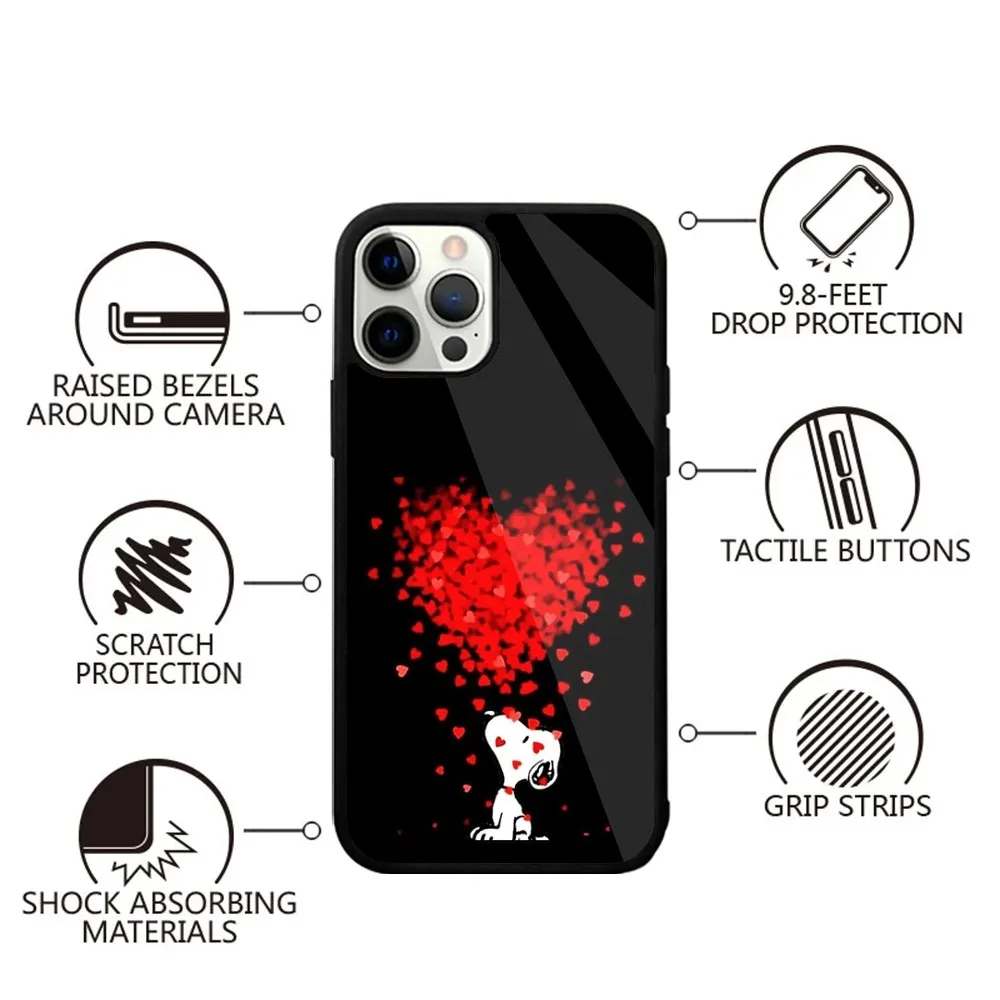 Color: black, Material: ABS - Anime Cartoon-S-Snoopy-s Phone Case For iPhone 16,15,14,13,12,11,Plus,Pro,Max,Mini Magsafe Magnetic Wireless Charging