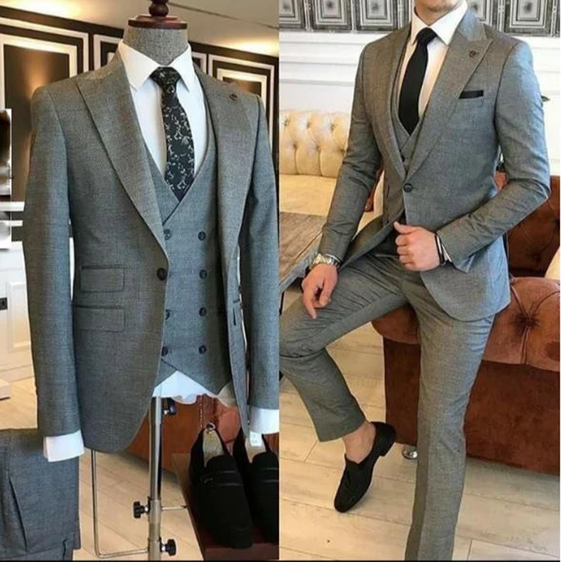 Color: Burgundy, Size: XXS, Ships From: CHINA - Groom Wear 3 Pieces Gray Men Suits 2021 Slim Fit Peak Lapel One Button Tailor Made Terno Masculino (Jacket+Pants+Vest+Tie?‰