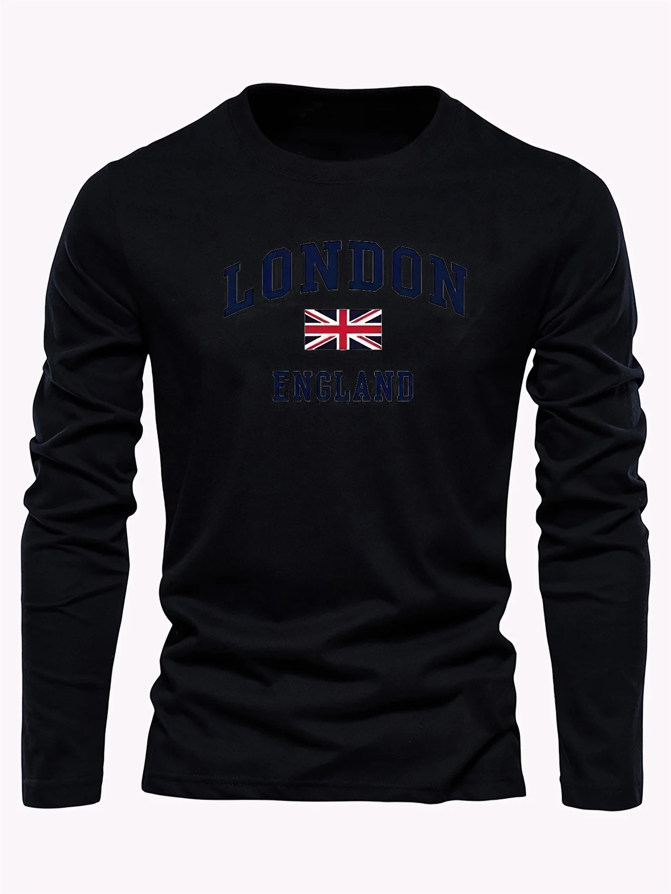 Color: GRAY, Size: XL - Spring and Autumn 100% Cotton Men's London ENGLAND Letter Printed Loose Sport and Leisure Round Neck Long Sleeve T-shirt