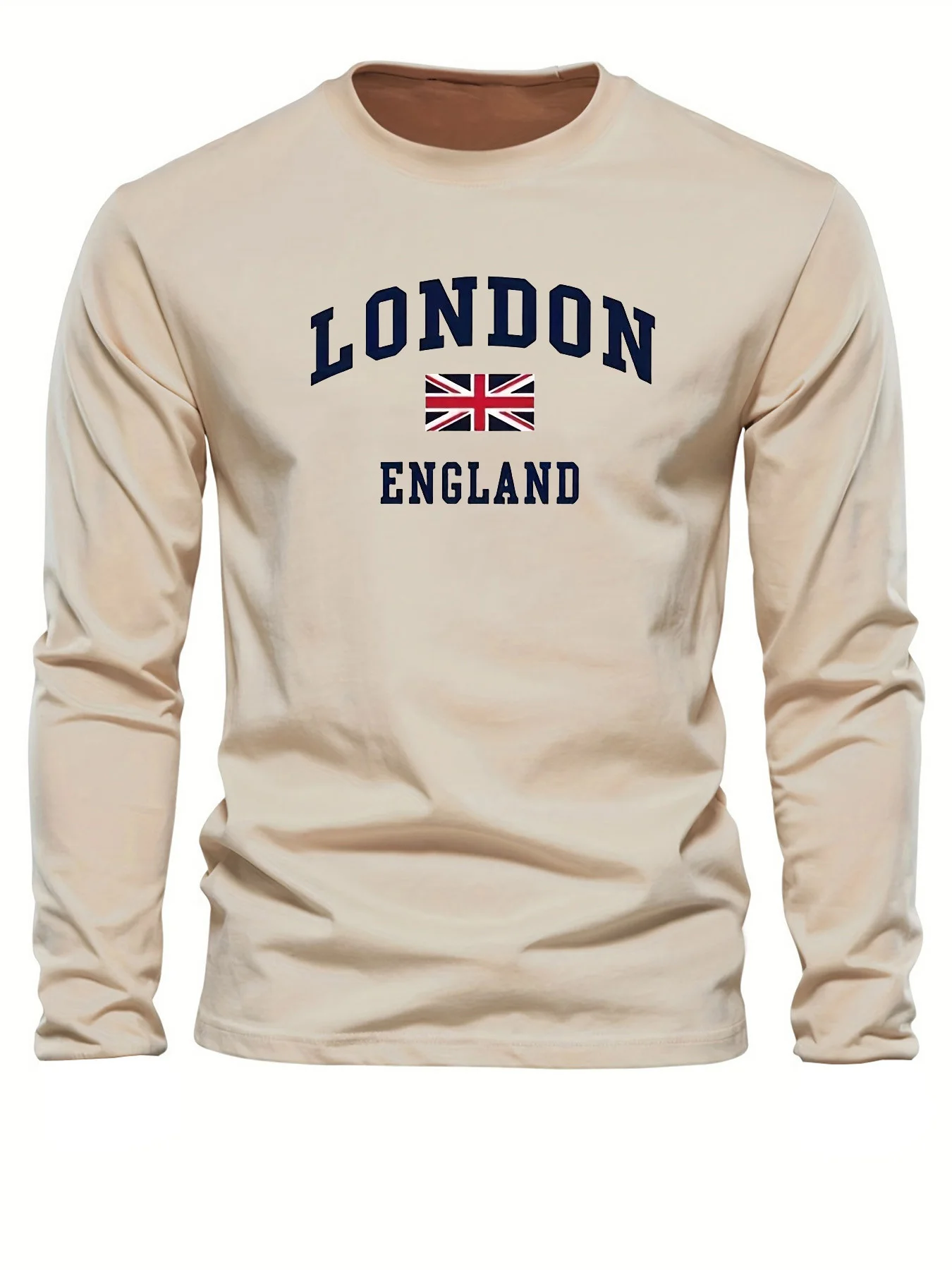 Color: GRAY, Size: XL - Spring and Autumn 100% Cotton Men's London ENGLAND Letter Printed Loose Sport and Leisure Round Neck Long Sleeve T-shirt
