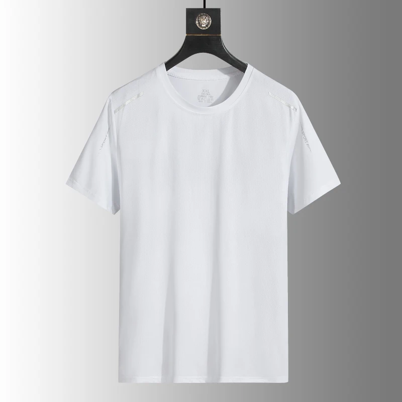 Color: Lavender, Size: 4XL - Men's Silk Ice Round Collar T-shirt, Simple Running Fitness Suit, Breathable Thin T-shirt, Quick Dry T-shirt, Summer