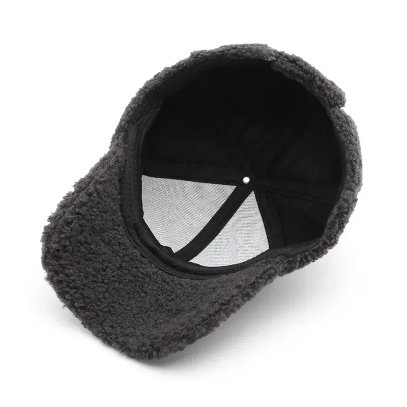 Color: GRAY, Size: M - Autumn Winter Baseball Cap Women Artificial Lamb Wool Hats Keep Warm Cap Plush Baseball Caps Spring Baseball Cap Solid Sunshade
