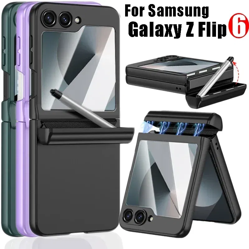 Color: Blue, Bundle: Case & Screen Protector - For Samsung Galaxy Z Flip 6 Magnetic Phone Case with Stylus Pen Hinge Protection Drop-Proof Protective Shell for Z Flip6 Covers