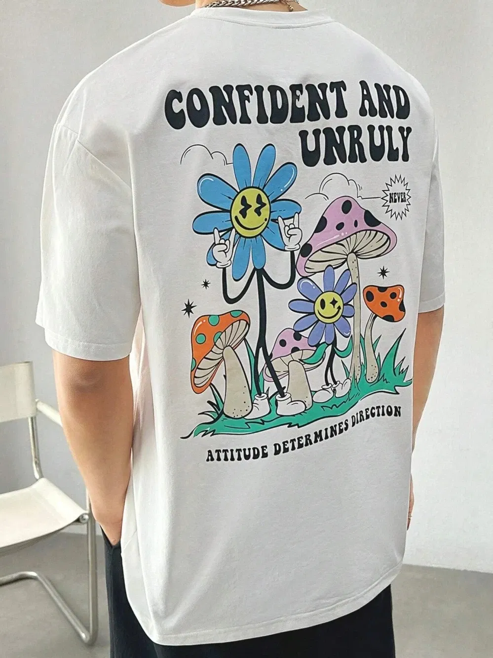 Color: Blue, Size: M - Confident And Unruly Attitude Determines Direction Men T Shirt Cotton Shirt Street Loose T-Shirts Summer Breathable Short Sleeve